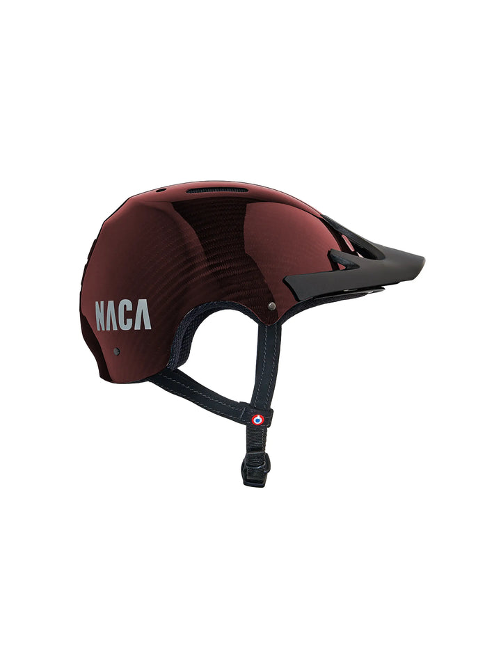 casque vélo naca carbone rouge de profil avec visière