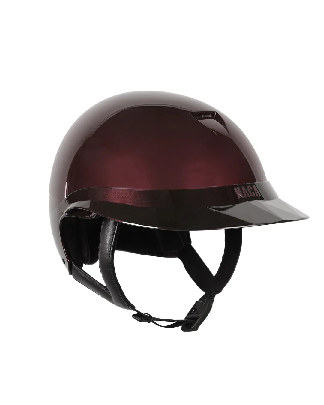 Casque d’équitation NACA COMÈTE S finition prune brillant avec visière large Glow