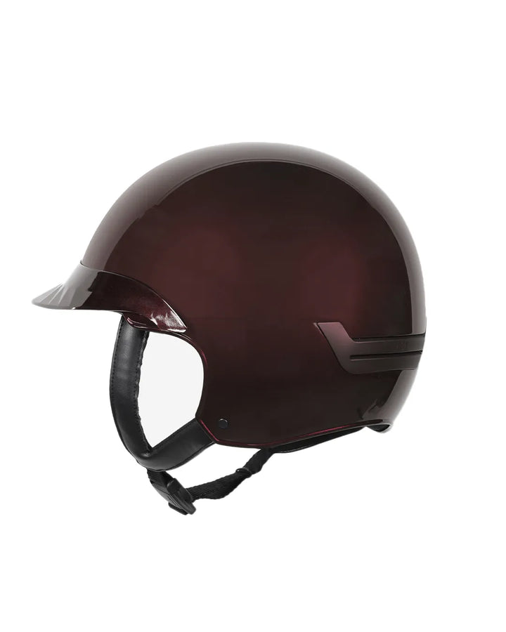 Casque d’équitation NACA COMÈTE S finition prune brillant avec visière large Glow, vue arrière