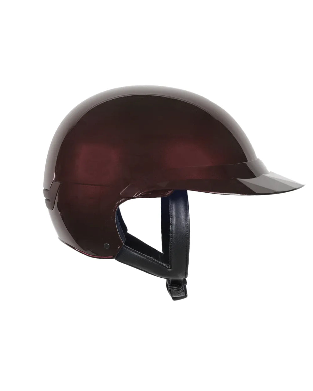 Casque d’équitation NACA COMÈTE S finition prune brillant avec visière large Glow, vue de profil