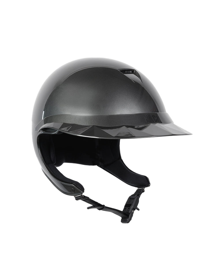 asque d’équitation NACA COMÈTE XP finition gris brillant avec visière large Glow, vue de face