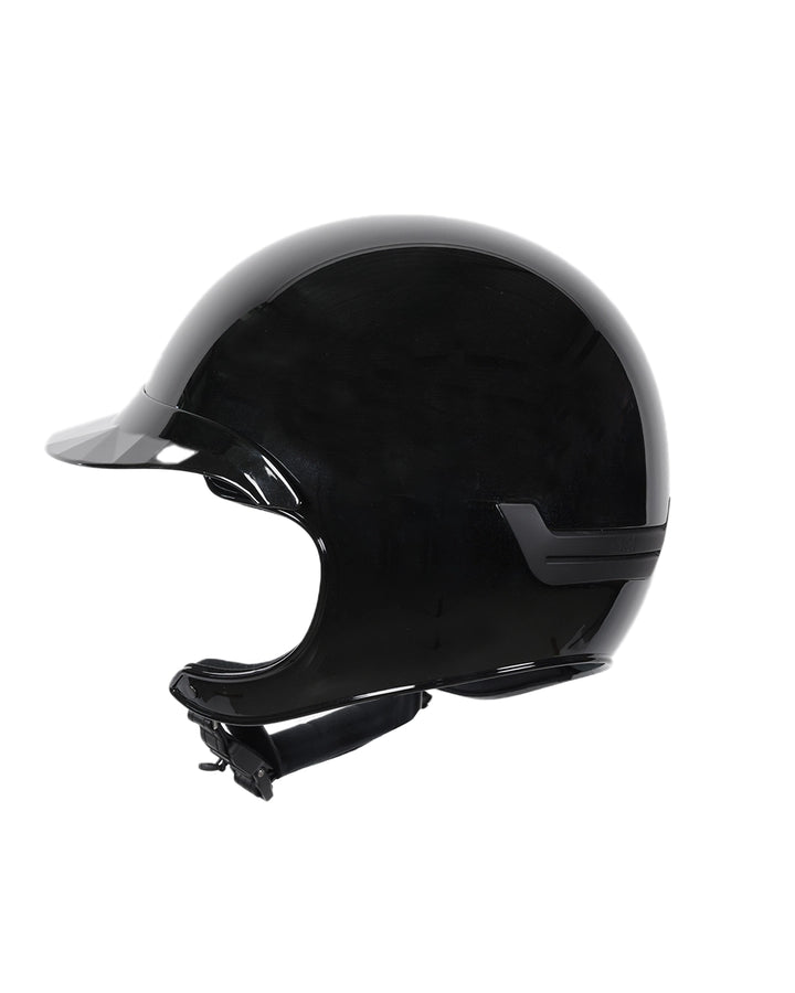 Casque d’équitation NACA COMÈTE XP noir finition brillante avec visière large Glow, vue arrière