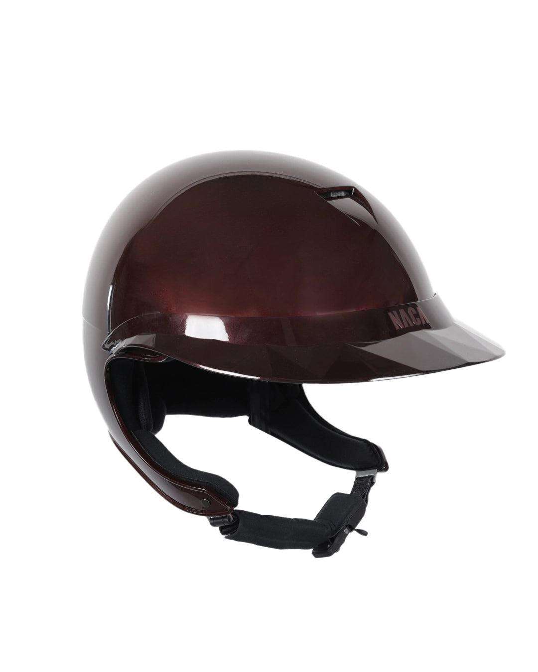 asque d’équitation NACA COMÈTE XP finition prune brillante avec visière large Glow, vue de face