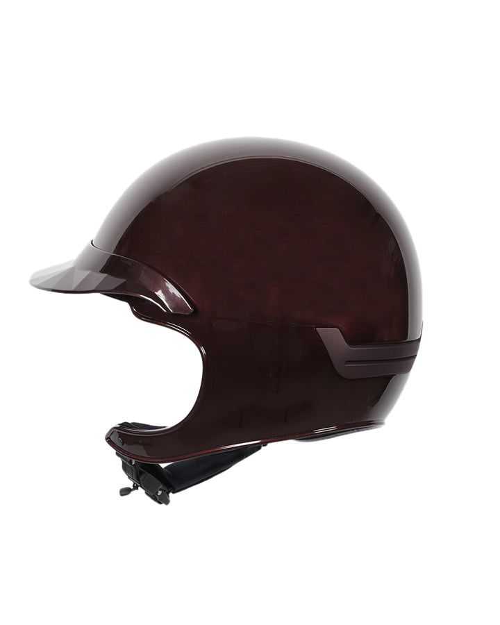 Casque d’équitation NACA COMÈTE XP prune finition brillante avec visière large Glow, vue arrière