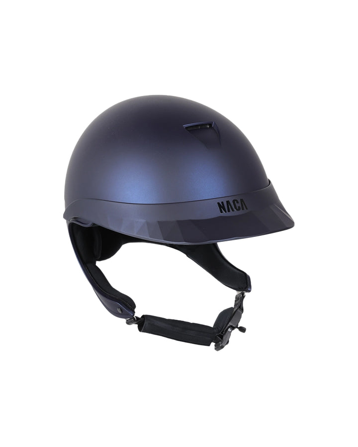 Casque d’équitation NACA COMÈTE XP finition bleu mat avec jugulaire intégrée et petite visière