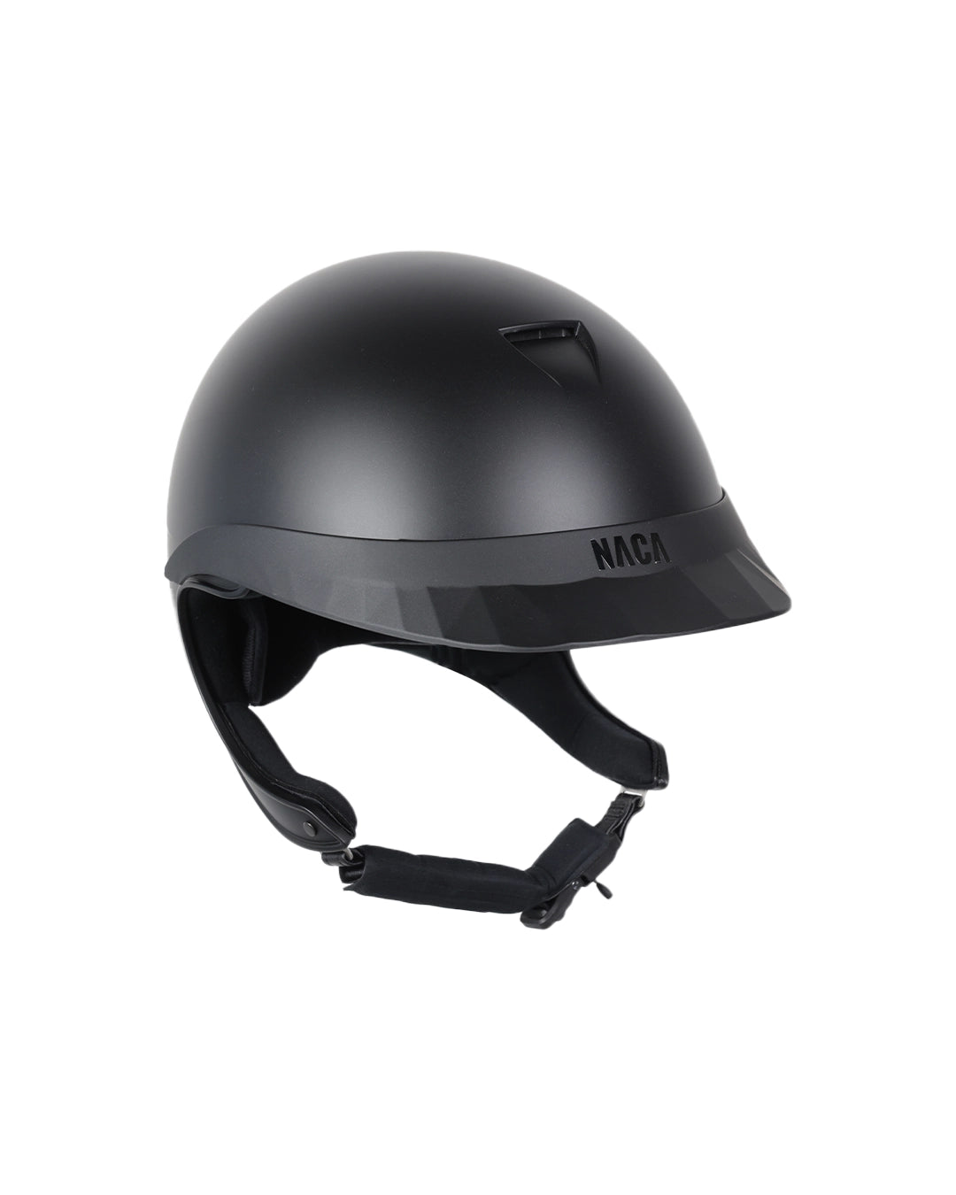 Casque d’équitation NACA COMÈTE XP finition noir mat avec jugulaire intégrée et petite visière