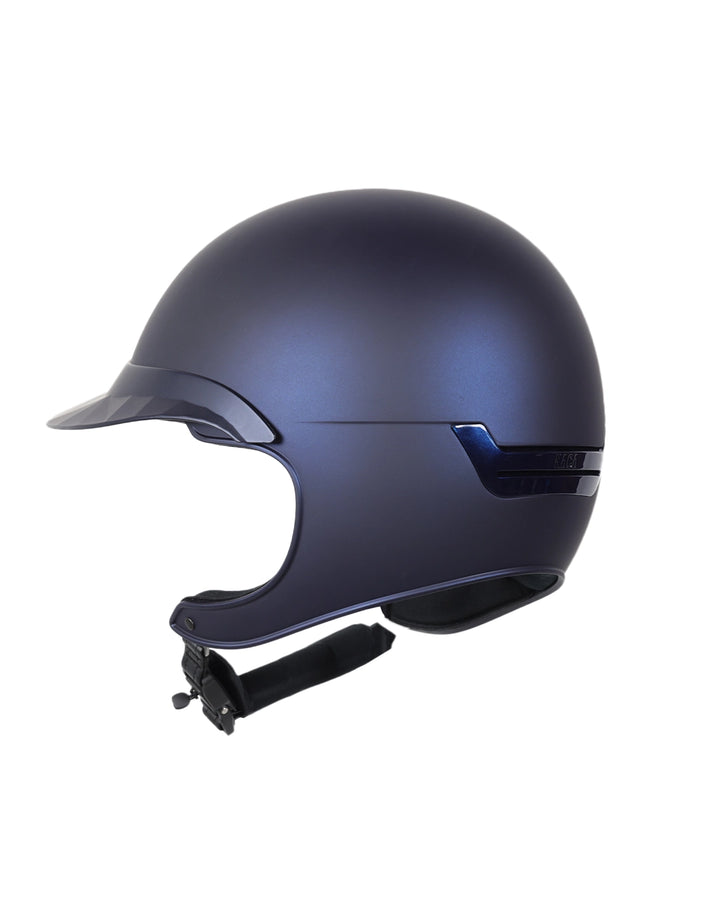 Casque d’équitation NACA COMÈTE XP bleu finition mate avec visière large, vue arrière