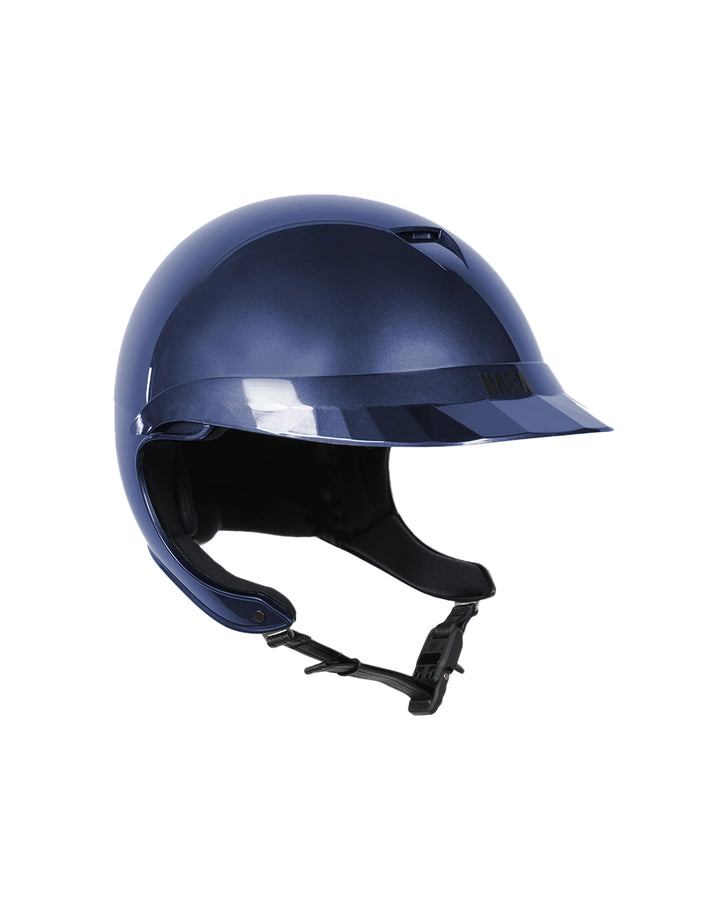 Casque d’équitation NACA COMÈTE XP Glow bleu avec petite visière brillante, vue de face