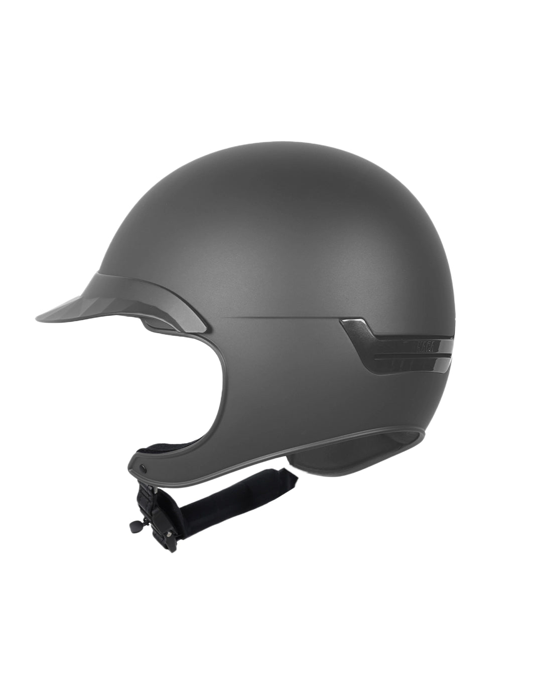 Casque d’équitation NACA COMÈTE XP finition gris mat avec visière large, vue arriere