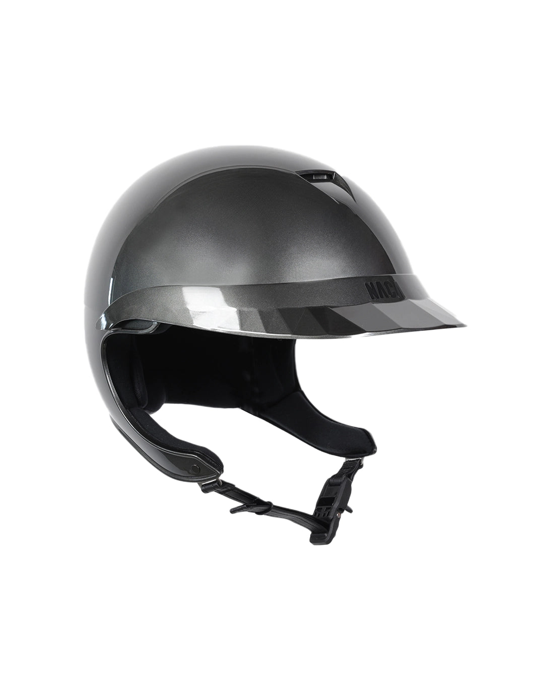 Casque d’équitation NACA COMÈTE XP Glow gris avec petite visière brillante, vue de face