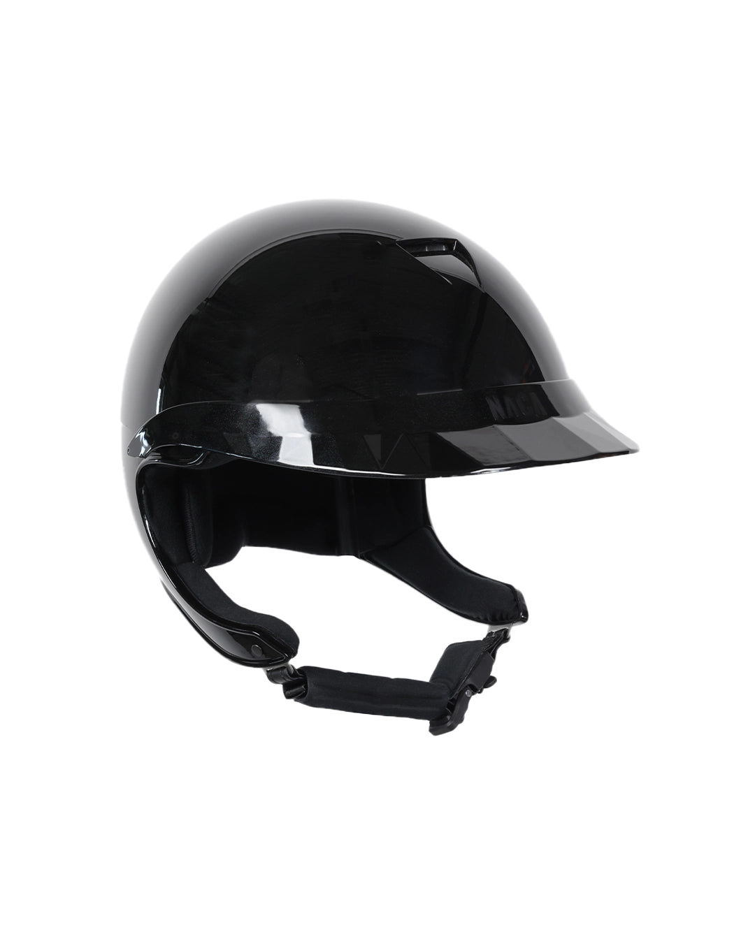 Casque d’équitation NACA COMÈTE XP Glow noir avec petite visière brillante, vue de face