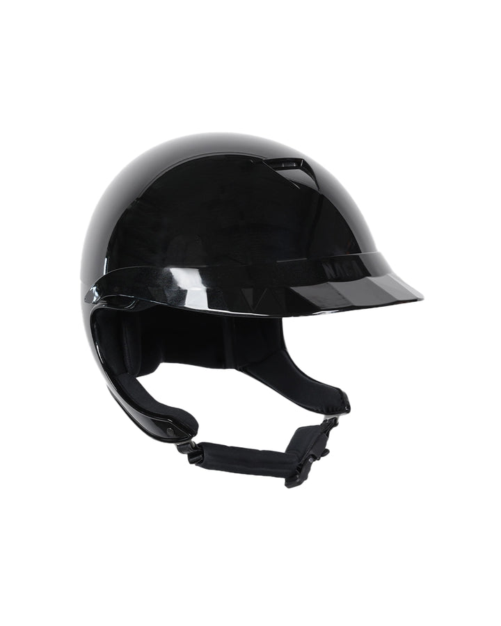 Casque d’équitation NACA COMÈTE XP Glow noir avec petite visière brillante, vue de face
