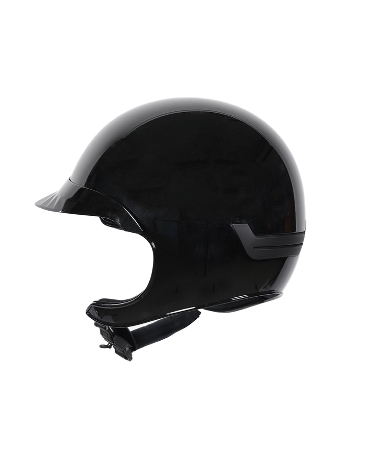 Casque d’équitation NACA COMÈTE XP Glow noir avec petite visière brillante, vue arrière