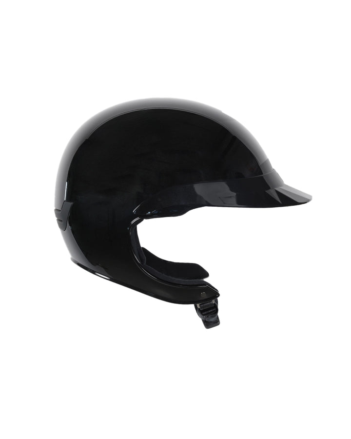 Casque d’équitation NACA COMÈTE XP Glow noir avec petite visière brillante, vue de côté