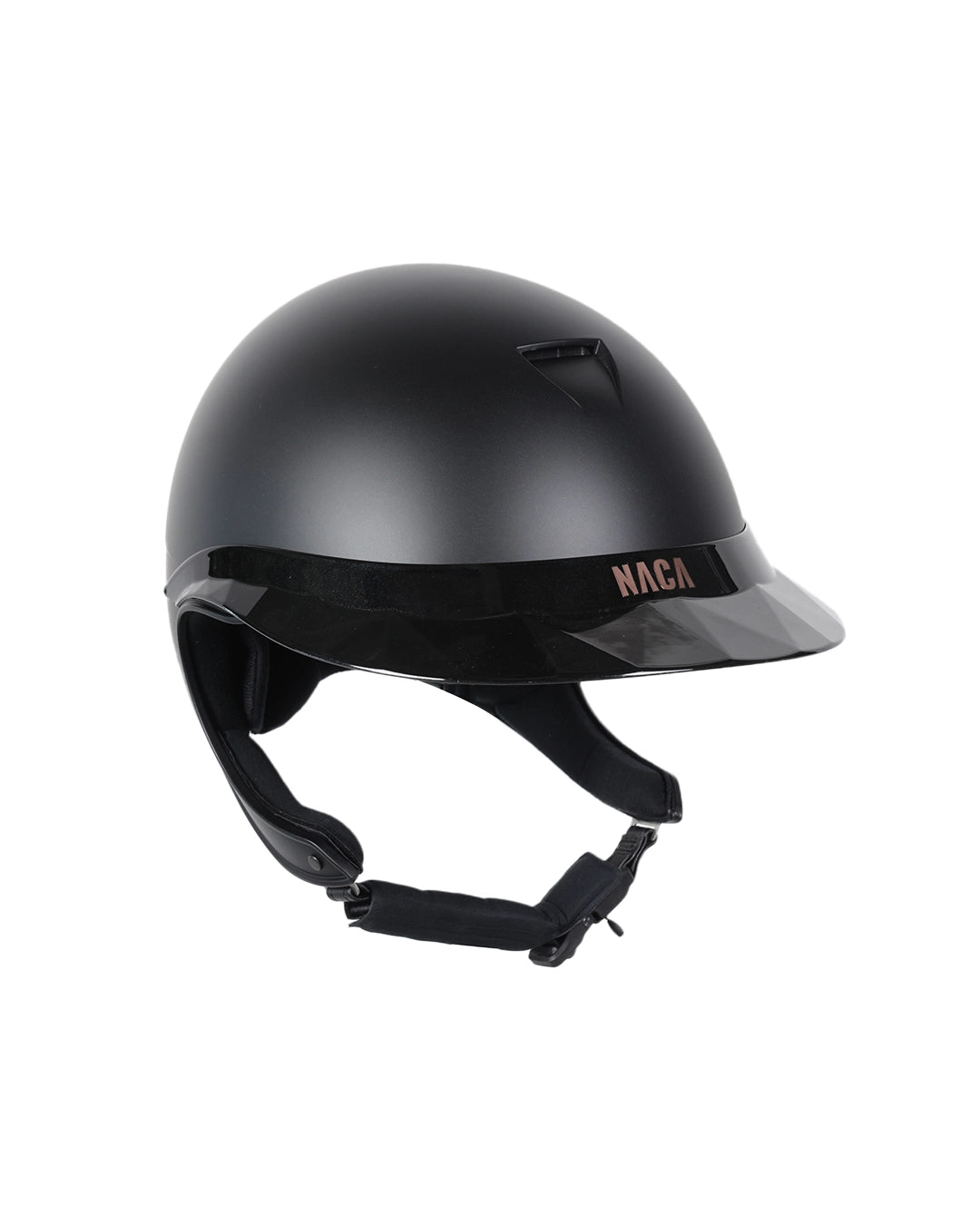 Casque d’équitation NACA COMÈTE XP finition noir mat avec visière large Glow, vue de face