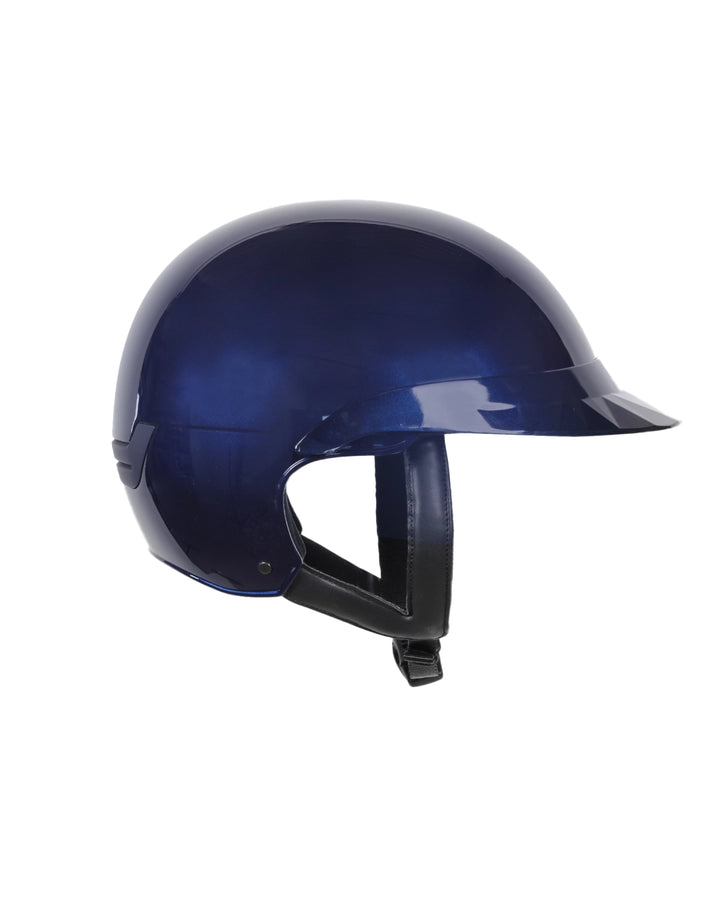 Casque d’équitation NACA COMÈTE S bleu Glow avec petite visière brillante, vue de côté