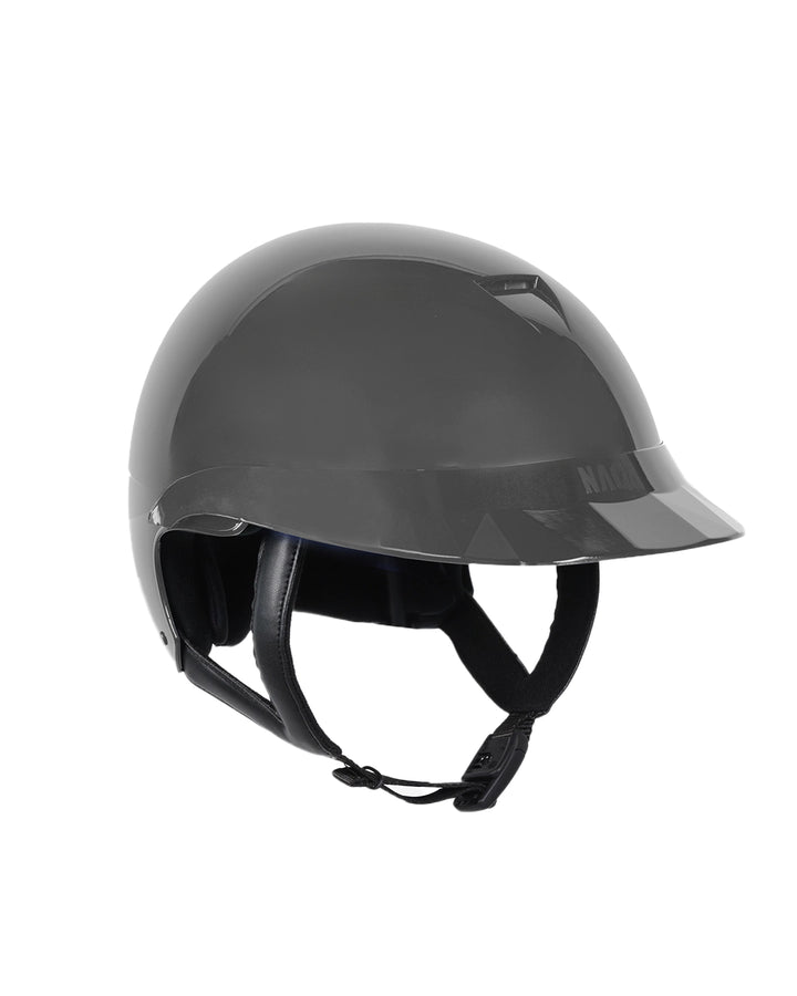 Casque d’équitation NACA COMÈTE S gris finition gris brillant avec petite visière Glow, vue arrière