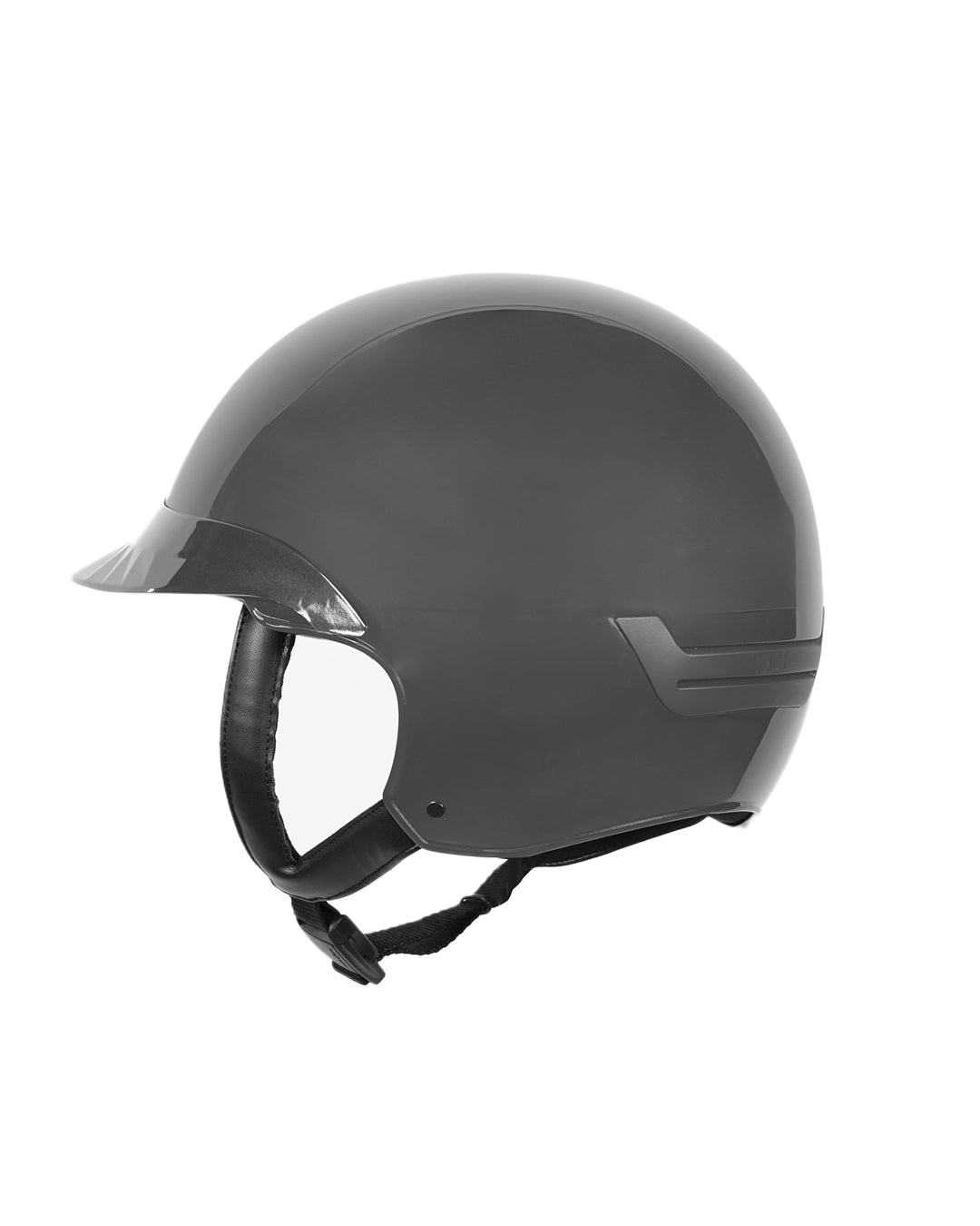 Casque d’équitation NACA COMÈTE S finition gris brillant avec petite visière Glow, vue de face