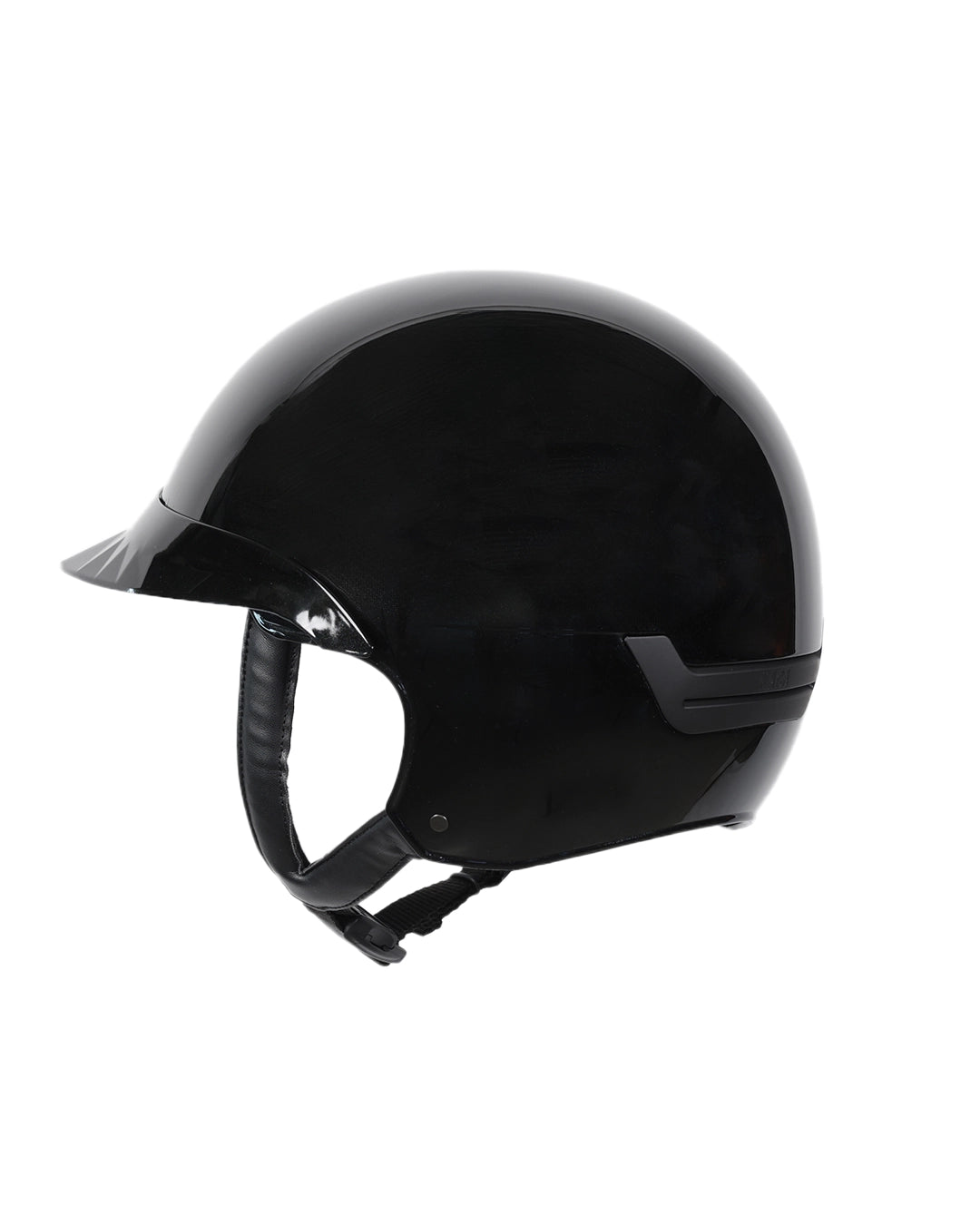Casque d’équitation NACA COMÈTE S finition noir brillant avec petite visière Glow, vue de face
