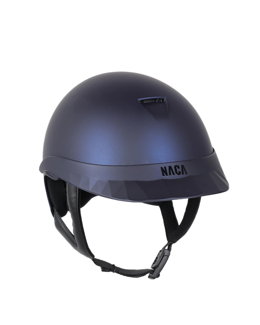Casque d’équitation NACA COMÈTE S finition bleu mat avec petite visière mate, vue arrière