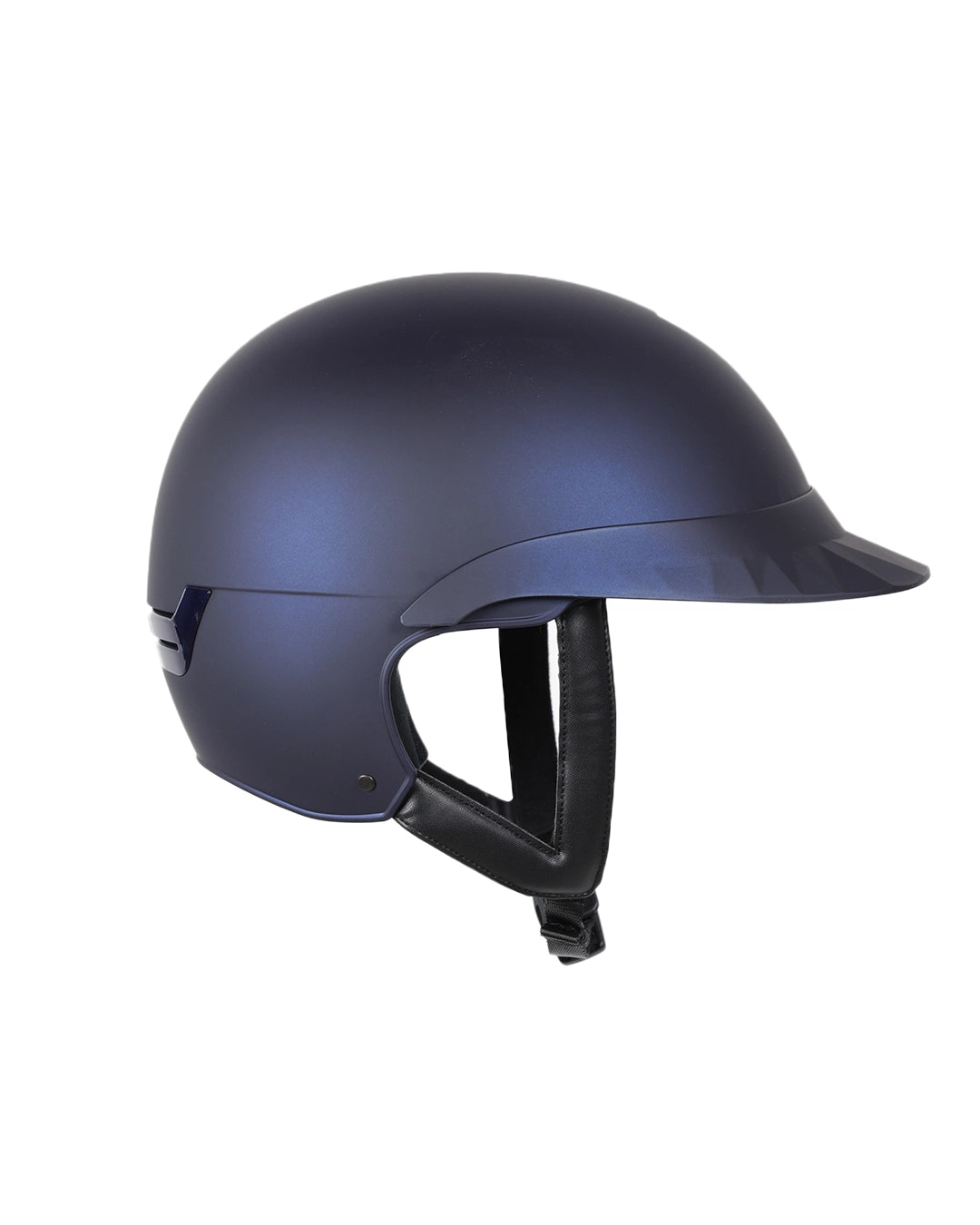 Casque d’équitation NACA COMÈTE S bleu mat avec petite visière mate, vue de côté