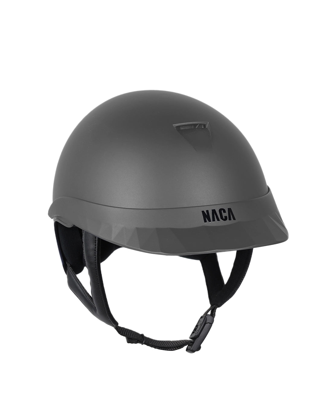 Casque d’équitation NACA COMÈTE S finition gris mat avec petite visière mate, vue arrière