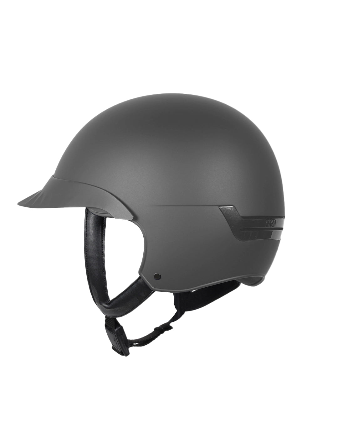 Casque d’équitation NACA COMÈTE S finition gris mat avec petite visière mate, vue de face