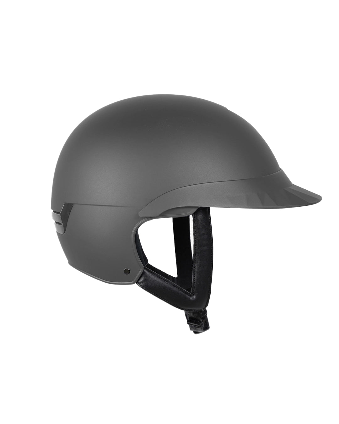 Casque d’équitation NACA COMÈTE S gris mat avec petite visière mate, vue de côté