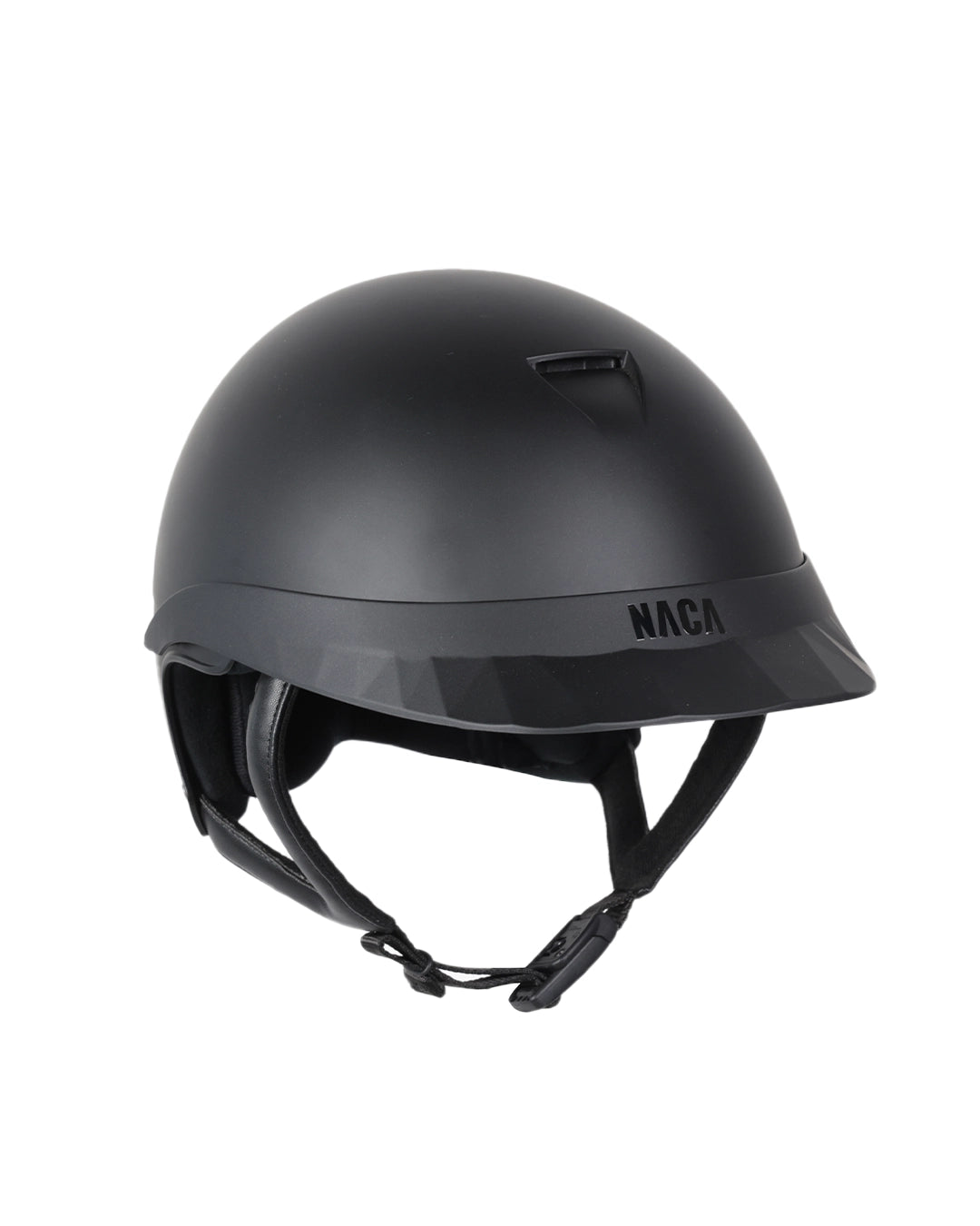 Casque d’équitation NACA COMÈTE S finition noir mat avec petite visière mate, vue de face