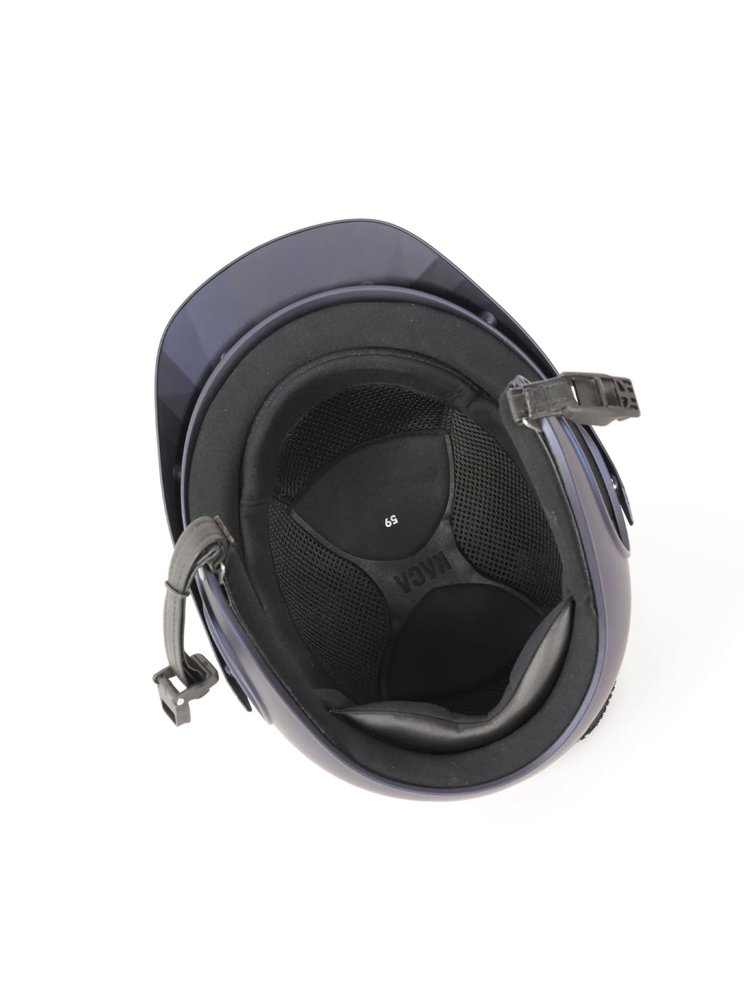 Casque d’équitation NACA Comète ouvert montrant l’intérieur amovible et lavable.